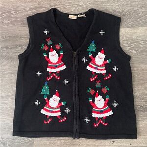 Bobbie Brooks Womens Vest Santa Christmas Embroidered Holiday XL Ramie Cotton